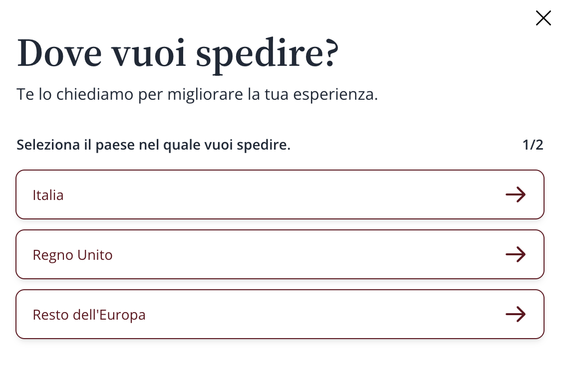 Passaggio 1: selezione del paese di destinazione